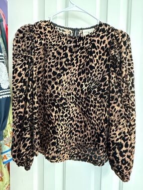 Tuckernuck Leopard Print Puff Sleeve Women's Top - Tan/Black